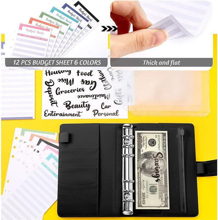 Elegant A6 Budget Planner Organizer with Customizable Loose-Leaf Pages and Secure Zippered Pockets - Stylish Financial Management Tool for Effortless Budgeting