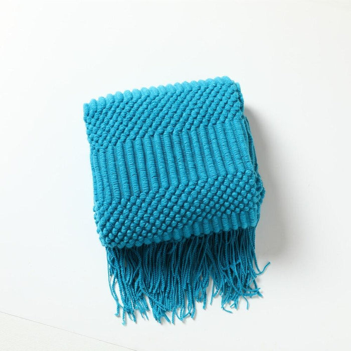 Nordic Knit Throw Blanket with Elegant Tassels - Versatile Home Accent for Comfort and Style