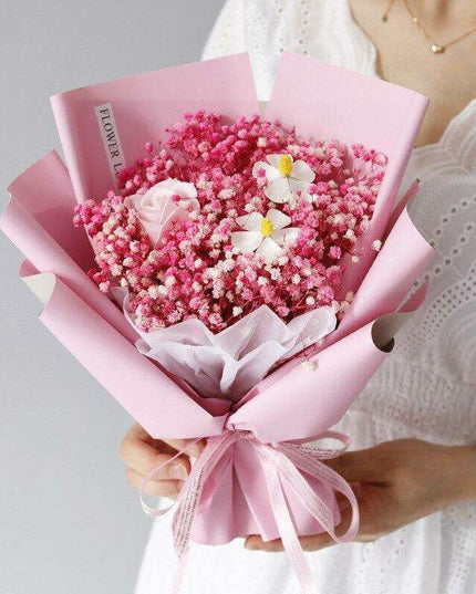 Exquisite Soap Flower Arrangement with Charming Baby's Breath - Elegant Home Decor Piece