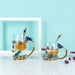Elegant Blue Rose Glass Tea Mug - Exquisite Enamel Cup for Special Occasions
