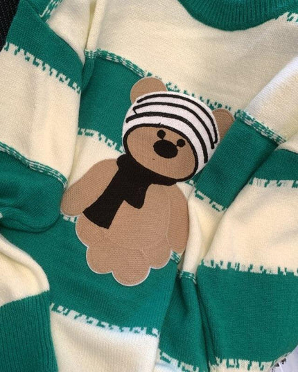 Cozy Cartoon Bear Knit Sweater - Oversized Casual Chic Top