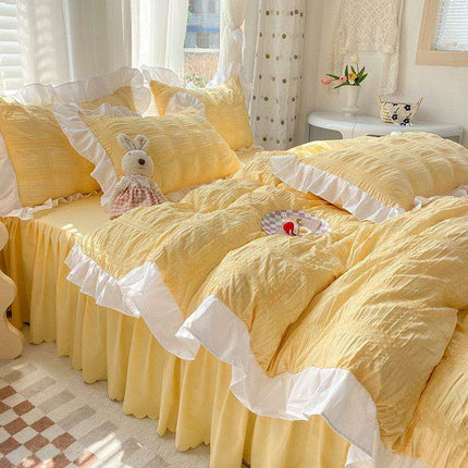 Luxe Double Layer Lace-Embroidered Bedding Set for Ultimate Comfort