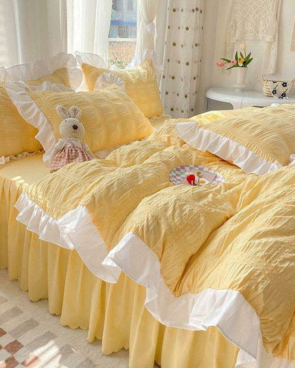 Luxe Double Layer Lace-Embroidered Bedding Set for Ultimate Comfort