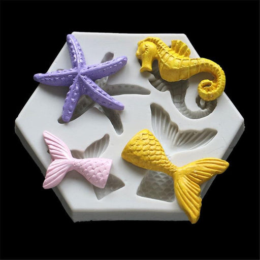 Marine Magic Silicone Mould with Mermaid, Starfish, and Seahorse Shapes