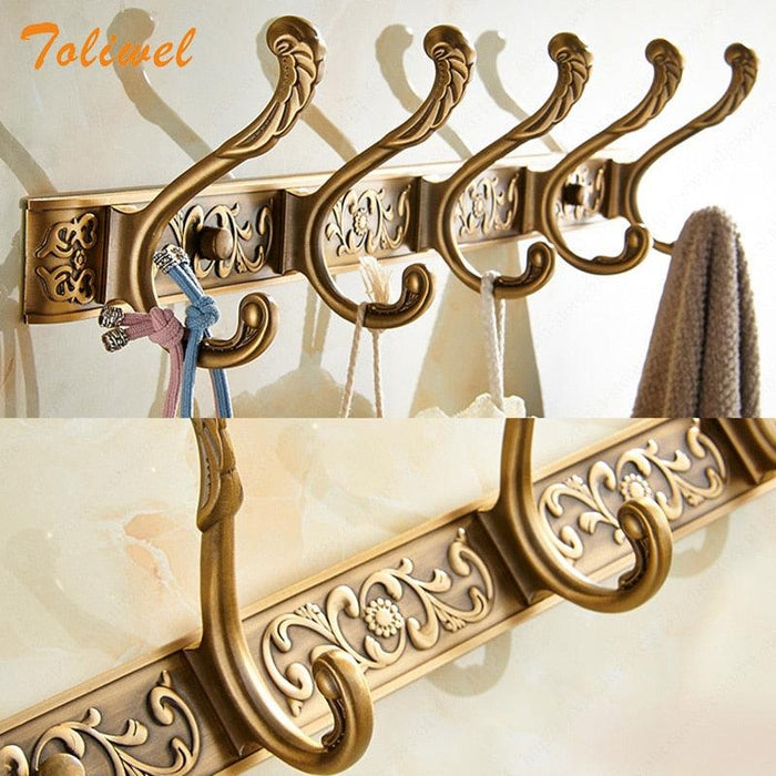 Opulent Botanical Antique Brass Towel Rack