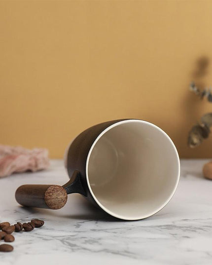 Elegant Zen Ceramic Mug Set with Wooden Handle & Infuser Lid - Ideal for Tea & Coffee Enthusiasts