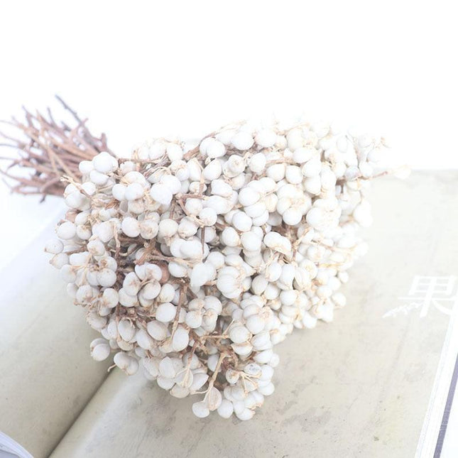 Elegant White Dried Floral Bouquet with Mini Fruits for Home and Event Styling