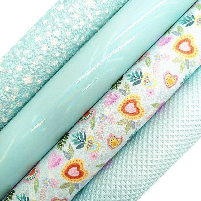 Iridescent Faux Leather Crafting Sheet with Sparkling Stars and Hearts Design - 21x29CM