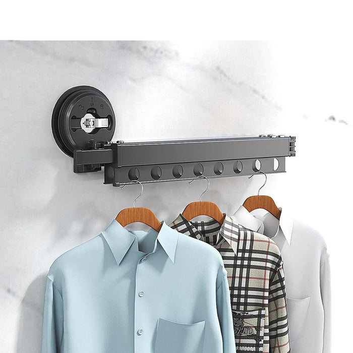 Aluminum Folding Clothes Rack with Black Wall Mount and Sucker Installation
