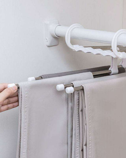 Versatile 5-in-1 Telescoping Stainless Steel Trouser Organizer for Closet