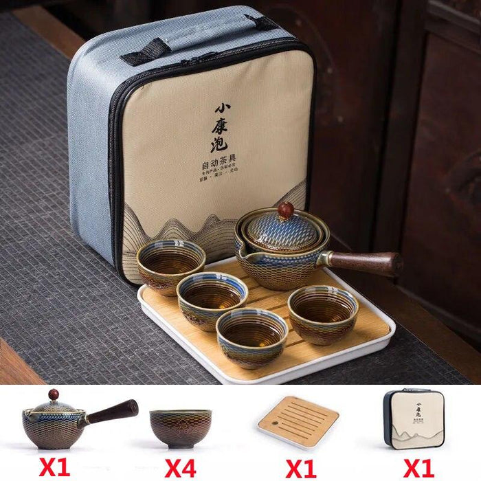 Premium 360° Rotating Porcelain Gongfu Tea Set with Travel-Friendly Teapot and Infuser Bag