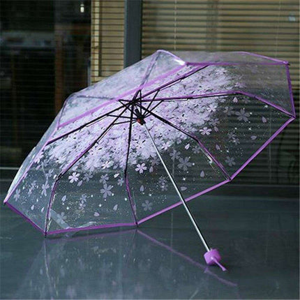 Chic Cherry Blossom UV-Proof Sunshade with Extended Grip Handle
