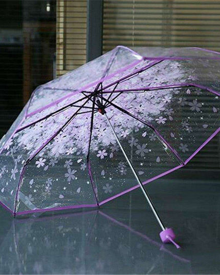 Chic Cherry Blossom UV-Proof Sunshade with Extended Grip Handle