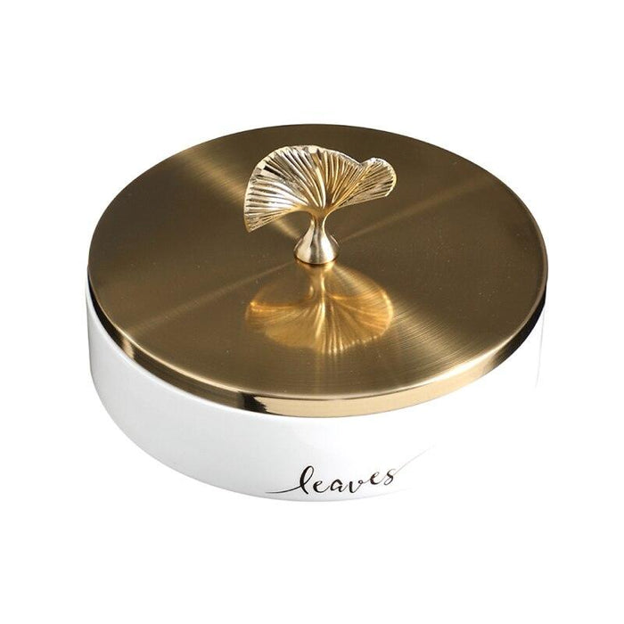 Elegant Ginkgo Leaf Ceramic Serving Tray with Stylish Metal Accents