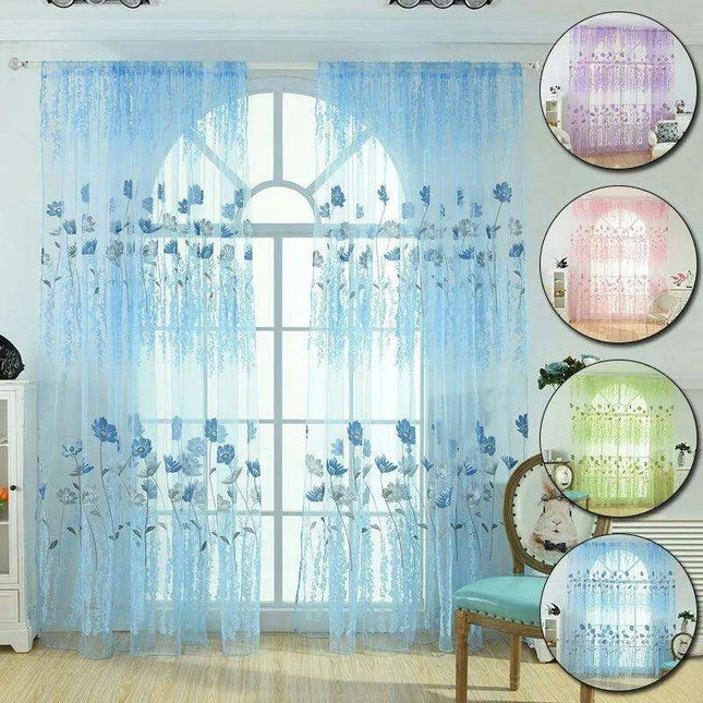 Elegant Floral Sheer Window Curtain for Kids' Spaces - Stylish Privacy Solution