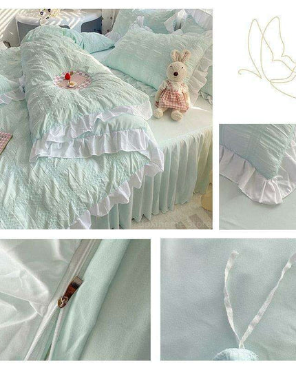 Luxe Double Layer Lace-Embroidered Bedding Set for Ultimate Comfort