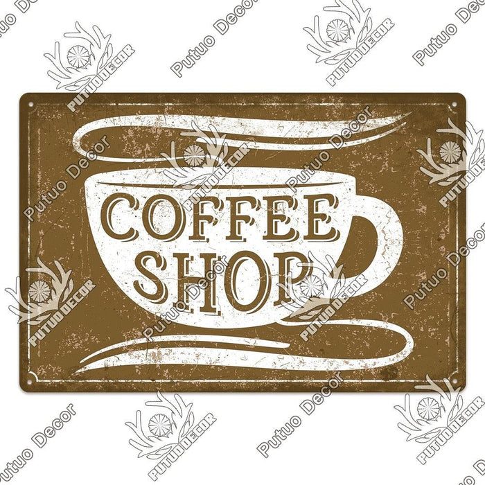 Vintage Coffee Shop Metal Sign - Rustic Home Decor and Gift Idea