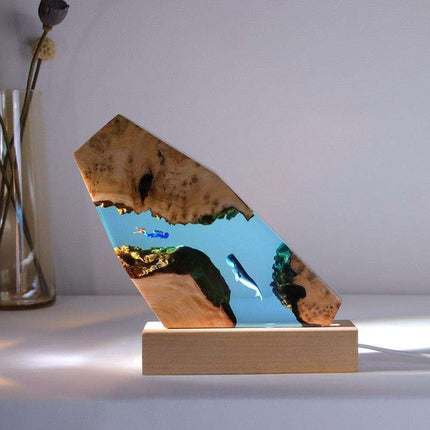 Illuminated Coastal Diver Resin & Wood Art with USB Night Light - Unique Ocean Decor