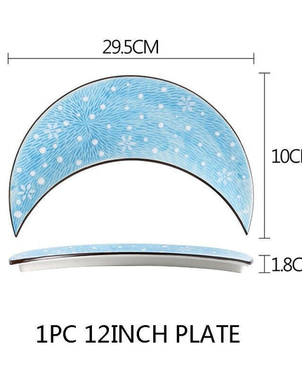 Sophisticated 12 Inch Porcelain Moon Dish: Ideal for Sushi, Desserts, and More!