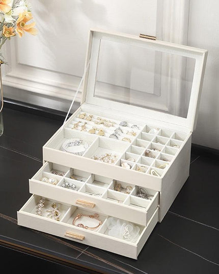 Elegant Two-Tier Jewelry Organizer with Clear Viewing Lid