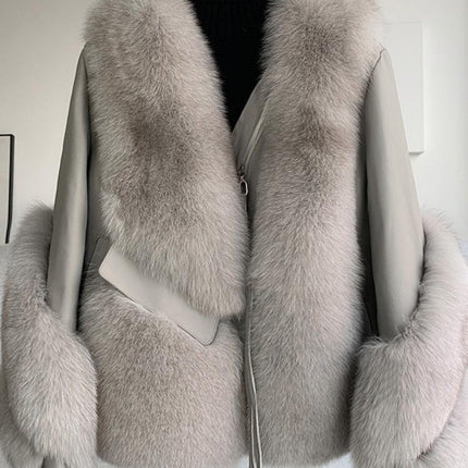 Opulent Fox Fur and Leather Luxe Winter Coat