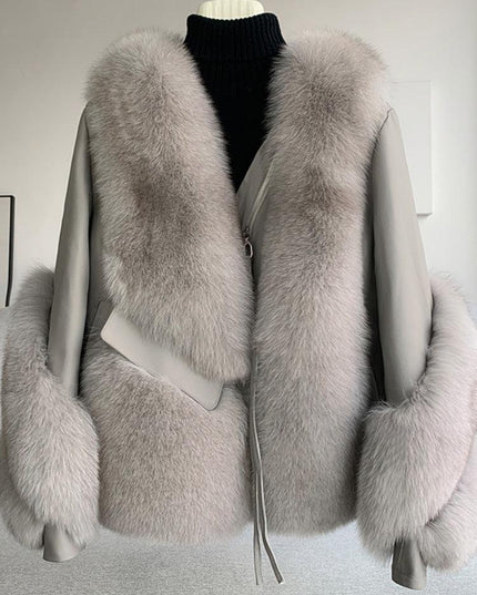 Opulent Fox Fur and Leather Luxe Winter Coat