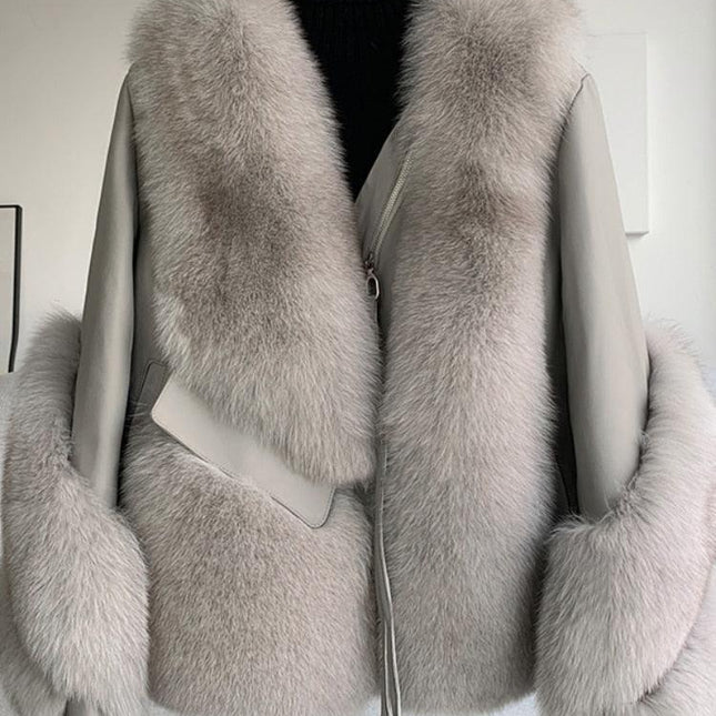 Opulent Fox Fur and Leather Luxe Winter Coat