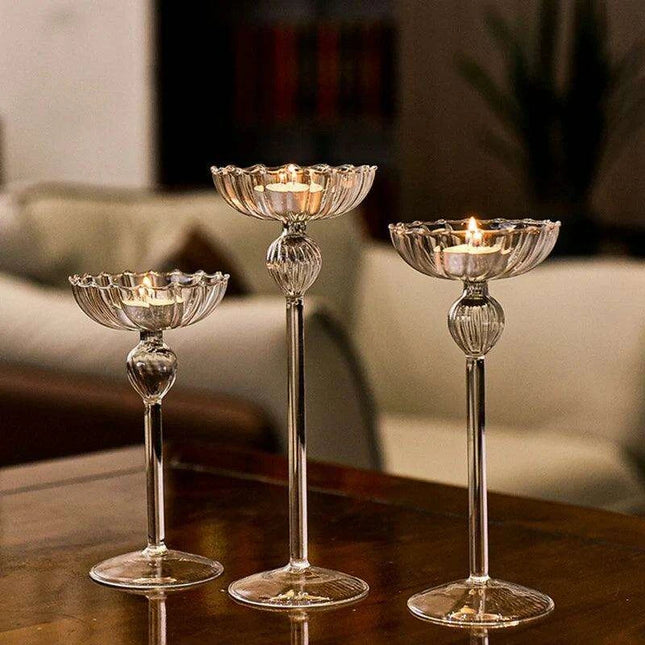 Chic Trio of Glass Candle Holders for Elegant Home and Bar Decor