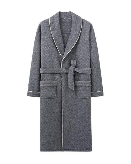 Sophisticated Comfort: Three-Layer Grey Cotton Men's Bathrobe for Winter Relaxation