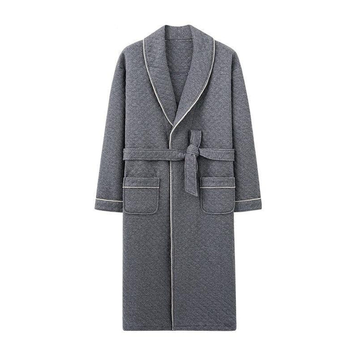 Winter Luxury Botanica Shawl Collar Bathrobe Three Layer Cotton Plus Size 4XL Robe for Gentlemen Simple Style Robe Grey Elegant Robe