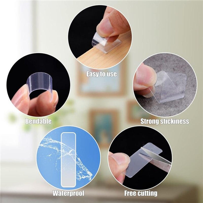 60-Piece Waterproof Nano Adhesive Tape Set - Traceless Strips for Versatile Use