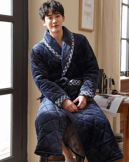 Men's Luxury Terry Plaid Winter Robe - Botanica Collection