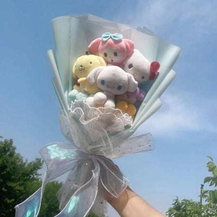 Sanrio Character Plush Doll Bouquet - Cute My Melody, Kuromi, Cinnamoroll & Kt Cat Gift Set