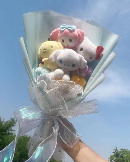 Sanrio Character Plush Doll Bouquet - Cute My Melody, Kuromi, Cinnamoroll & Kt Cat Gift Set