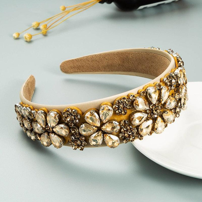 Elegant Botanica Baroque Rhinestone Headband with Glass Flower Detail