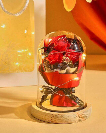 Timeless Elegance: Illuminated Preserved Rose in Glass Dome - A Symbol of Eternal Love