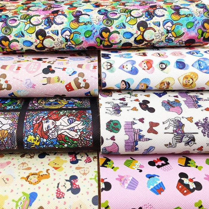 Crafty Cartoon Print Faux Leather Crafting Rolls Set - 20*134cm x 2