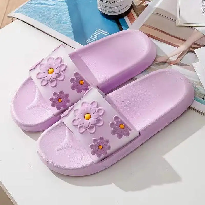 Women's Summer Casual Slippers with Soft Bottom Non Slip Wear Resistant Fashionable Beach Shoes with Flowers Design for Home Use