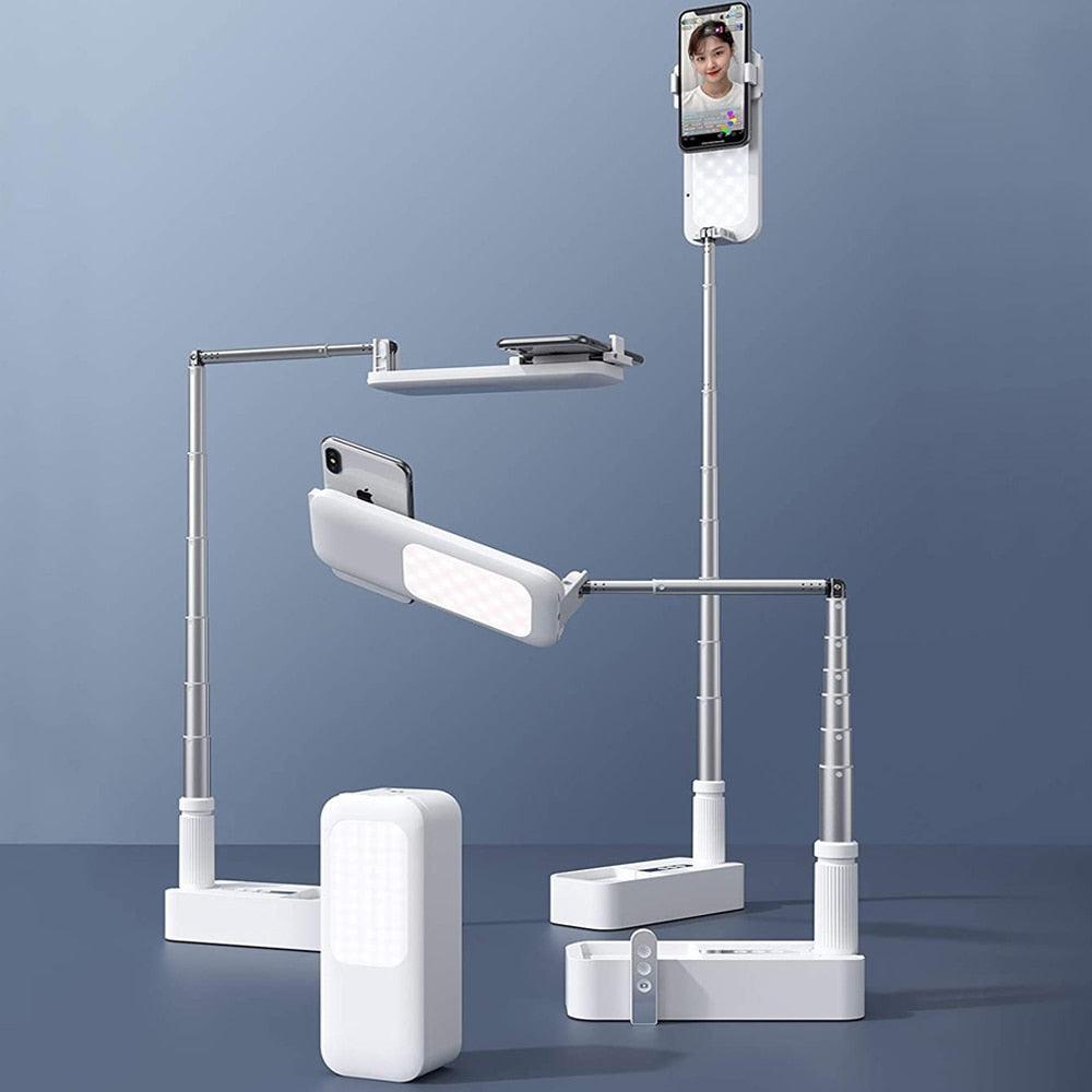 Selfie Pro Kit: Foldable Stand with Dimmable Fill Light and Bluetooth Control