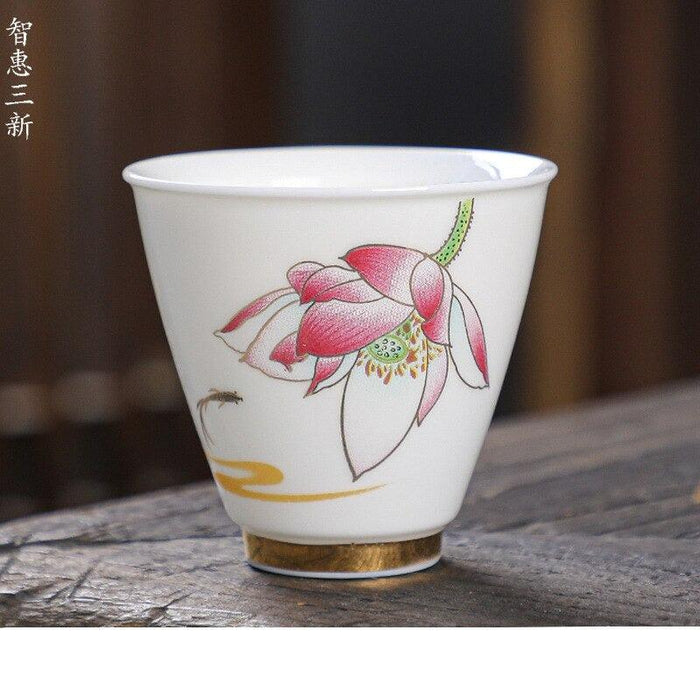 Elegant Crane Motif White Porcelain Tea Cup - Symbol of Longevity