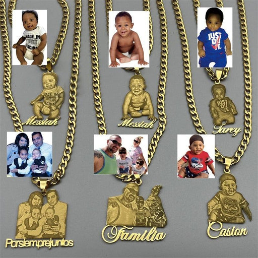 Customized Stainless Steel Photo Necklace with Cuban Chain and Personalized Nameplate