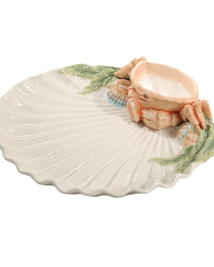 Sophisticated European Shell Ceramic Seasoning Platter for Exquisite Dining Experiences