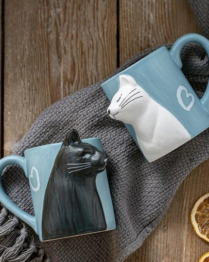 Romantic Cat-Themed Couple's Ceramic Coffee Mugs - Set of 2