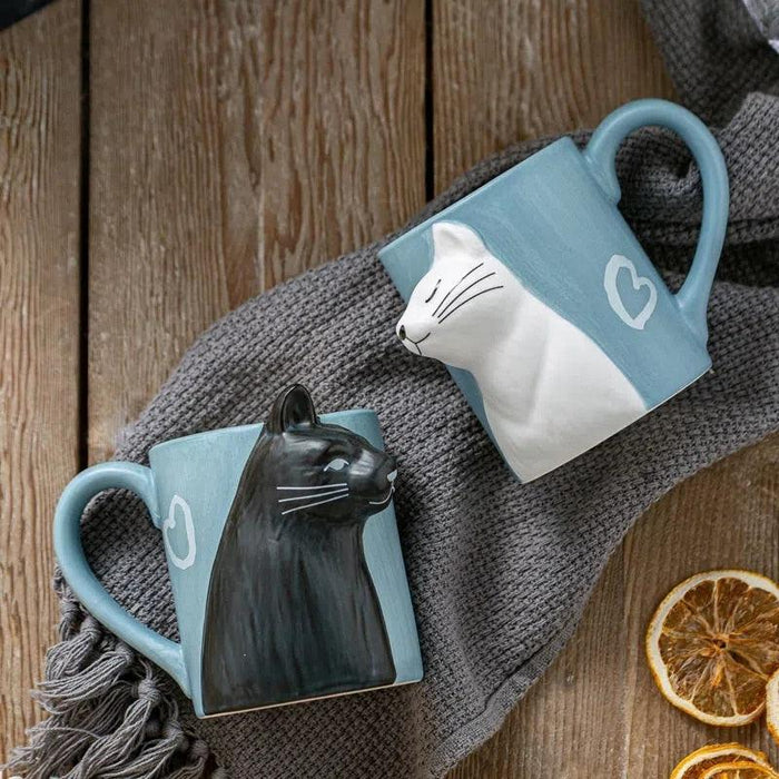 Romantic Kiss Cat Couple Ceramic Mugs - Set of 2