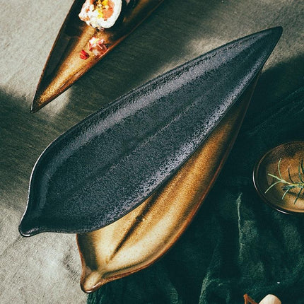 Elegant Japanese Leaf-Design Sushi Plate Collection for Gourmet Dining