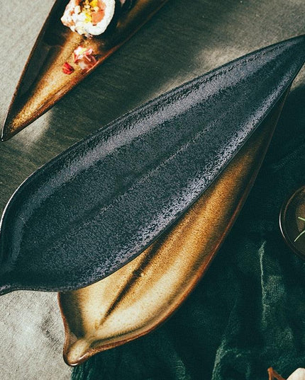 Elegant Japanese Leaf-Design Sushi Plate Collection for Gourmet Dining