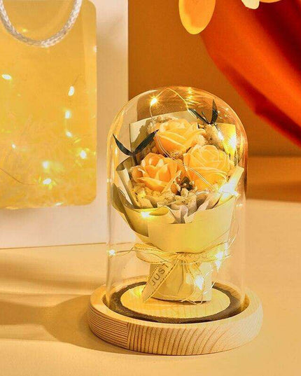 Timeless Elegance: Illuminated Preserved Rose in Glass Dome - A Symbol of Eternal Love