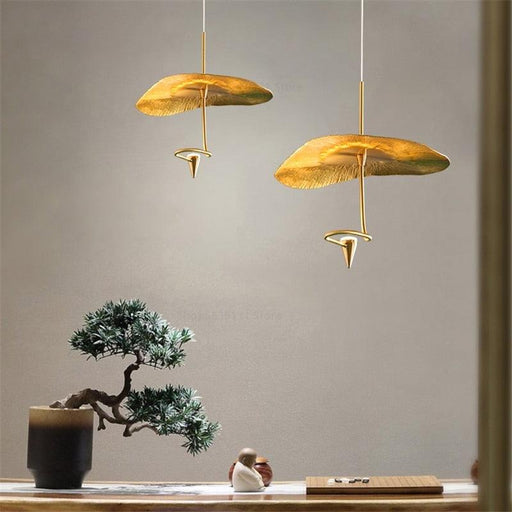 Vintage Zen Lotus Leaf Pendant Lights Gold Lustre Art Deco All-copper Hanging Lamps Restaurant Tea Room Store Study Bar Lighting-0-Très Elite-1 head-Très Elite