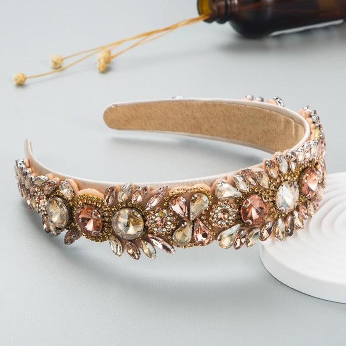 Elegant Botanica Baroque Rhinestone Headband with Glass Flower Detail