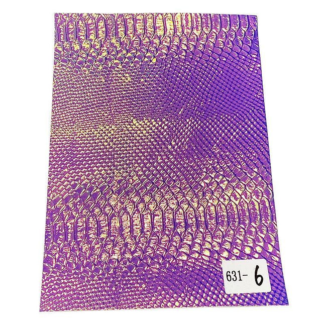 Iridescent Holographic Faux Leather Crafting Sheet with Snake Skin Embossing
